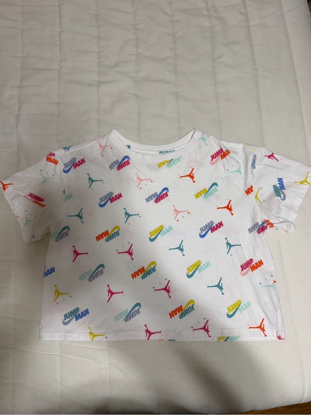 💥 KIDS Jumpman White Logo Print Crop Tee (stains)